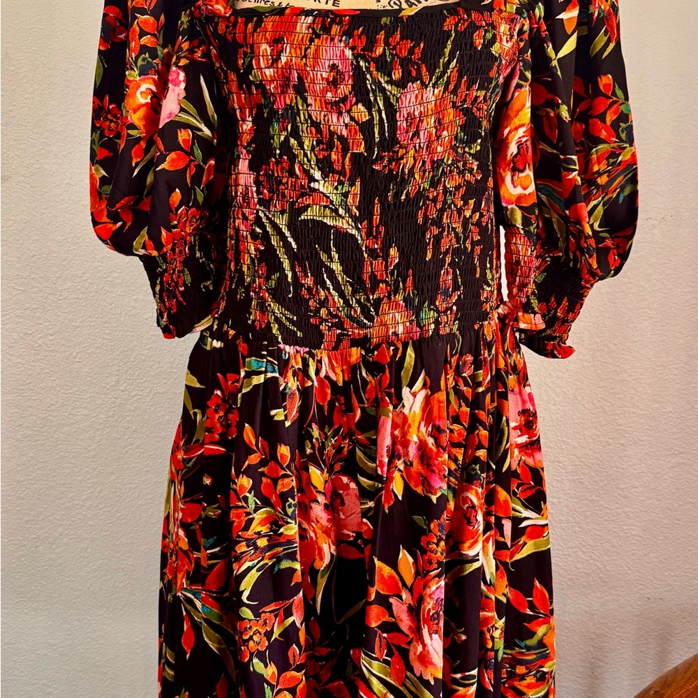 MSK Black and Red Bishop Sleeve Sundress